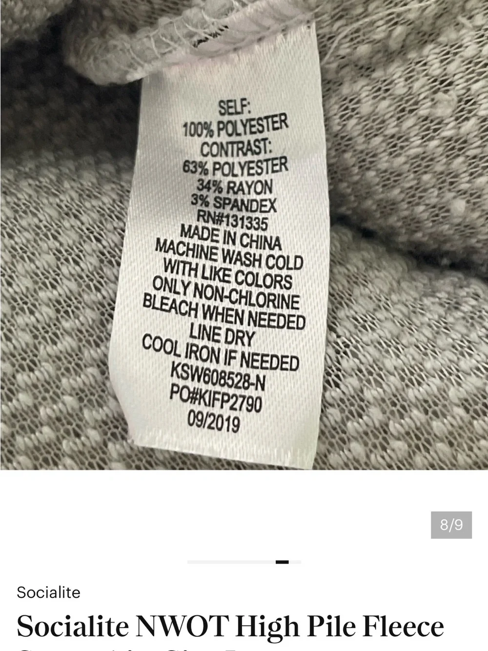 Socialite NWOT High Pile Fleece Sweatshirt Size Large